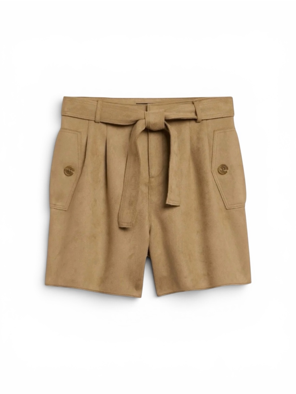 Banana Republic Vegan Suede High Waist Belted Tie Shorts Tan Neutral Sz 14